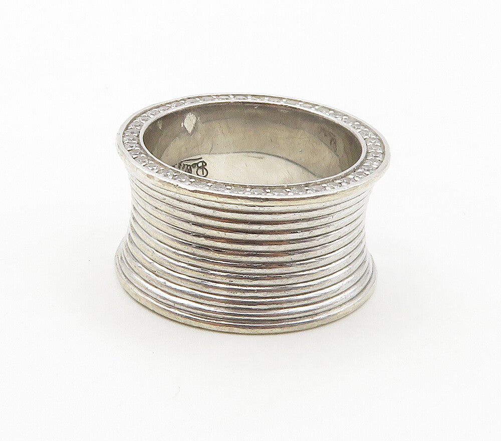 BELLE ETOILE 925 Silver  Cubic Zirconia Concave Ribbed Band Ring Sz 9  RG15953