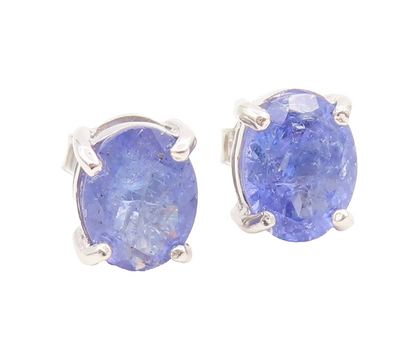 925 Sterling Silver Vintage Earrings Minimalist Oval Cut Tanzanite Stud  EG14145