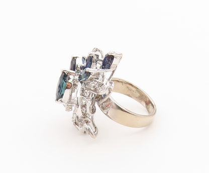925 Sterling Silver Vintage Ring Real Diamonds & Sapphire Flower  Sz 6  RG36623