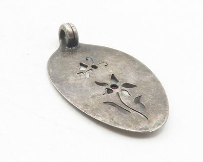 925 Sterling Silver  Vintage Pink Topaz Flower Butterfly Cutout Pendant PT9714