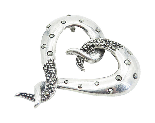 925 Sterling Silver  Vintage Marcasite Decorated Love Heart Pendant  PT6156