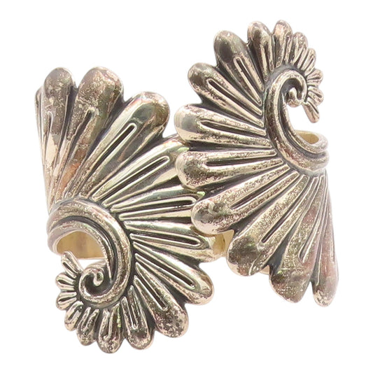 ESPERANZA MEXICO 925 Silver  Vintage Shiny Swirl Bypass Cuff Bracelet  BT8279