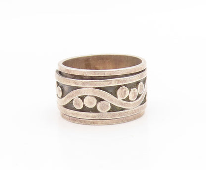 925 Sterling Silver Vintage Ring Wavy Design With Dots Wide Band Sz 5.5 RG34698