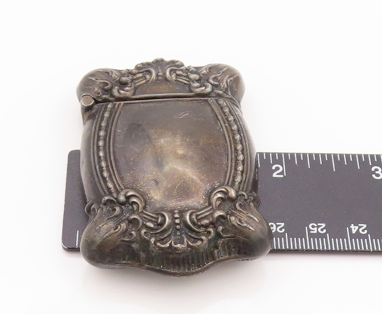 925 Sterling Silver Vintage Vesta Case Dark Tone Floral Carved OPENS  TR3929