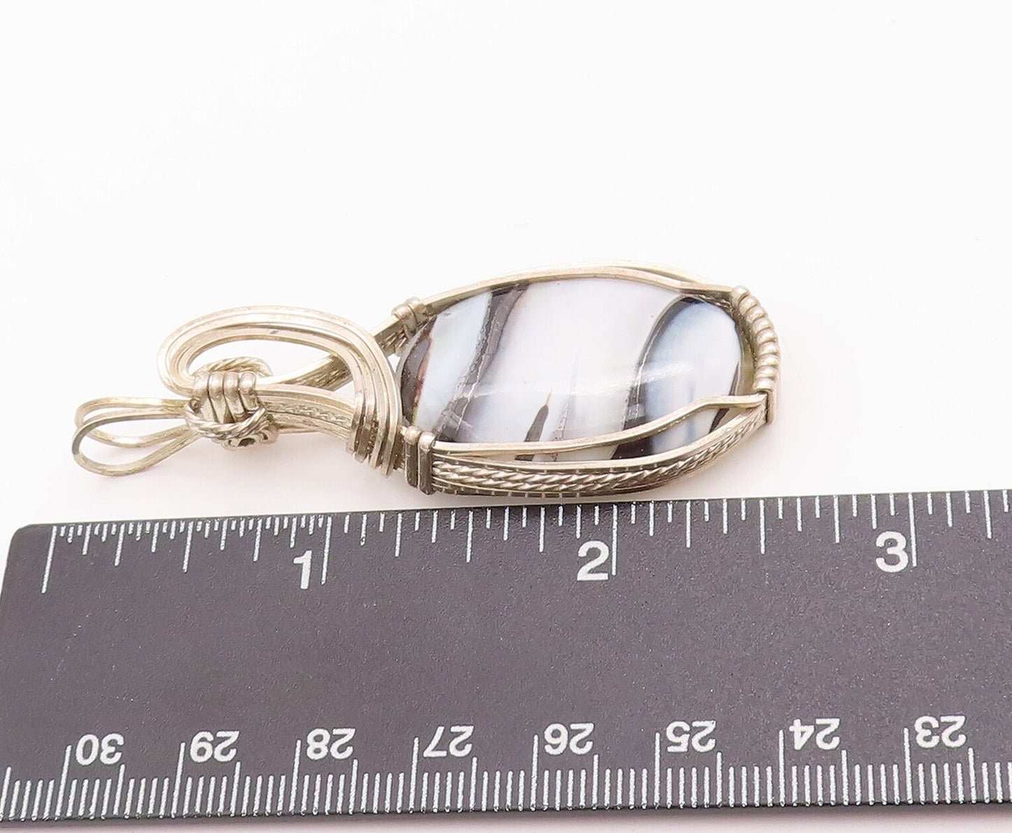 925 Sterling Silver Vintage Pendant Designer Solid Framed Oval Agate  PT22943