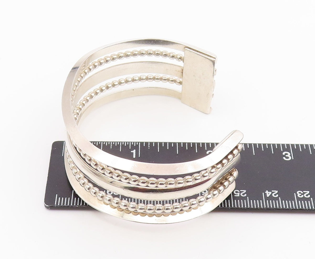 925 Sterling Silver Vintage Bracelet Modernist Multi Row Beaded Cuff  BT11943