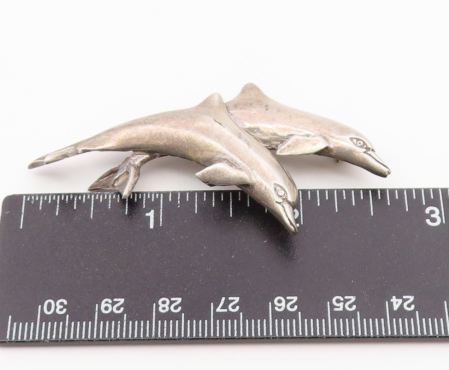 925 Sterling Silver  Vintage Two Leaping Dolphins Animal Brooch Pin  BP6511
