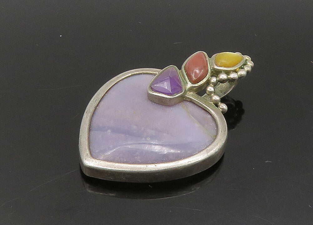 WHITNEY KELLY 925 Silver Vintage Agate Heart & Multi Stone Pendant PT18929
