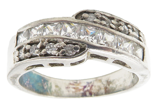 925 Sterling Silver  Cubic Zirconia Bypass Design Band Ring Sz 7  RG11163