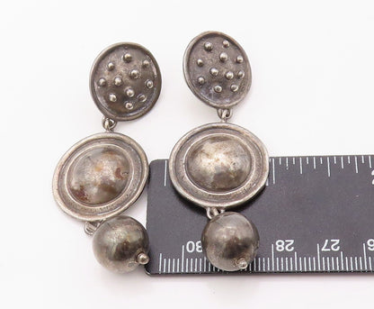 925 Sterling Silver Vintage Earrings Designer Drop Dark Tone Domed  EG13463