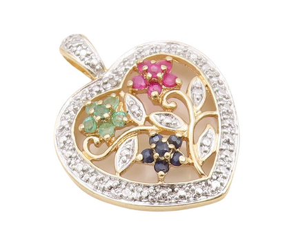 925 Sterling Silver Vintage Pendant Gold Plated Floral Gemstone Heart  PT23510