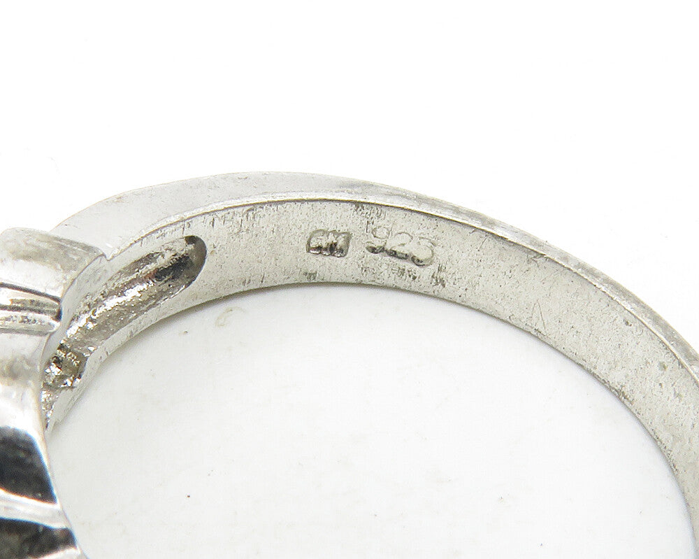 925 Sterling Silver  Vintage Shiny Cubic Zirconia Solitaire Ring Sz 6  RG11716
