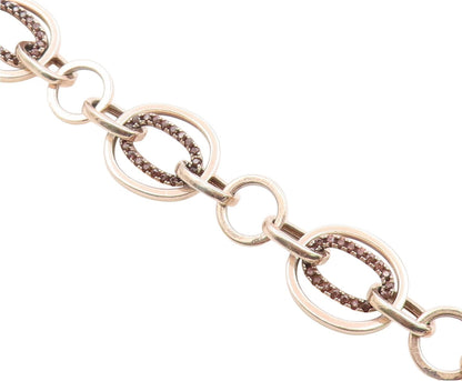 925 Sterling Silver Vintage Bracelet Modernist CZ Geometric Oval Link  BT12087