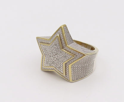925 Sterling Silver Vintage Gold Plated Double Star Diamond Ring Sz 10  RG26541
