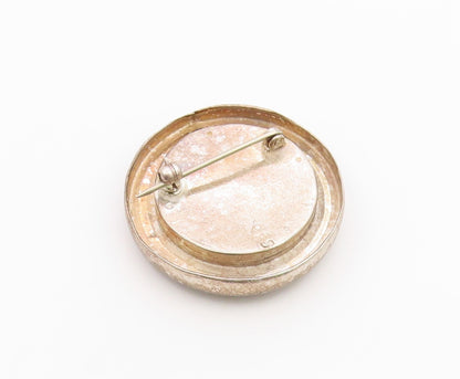 925 Sterling Silver Vintage Brooch Pin Roman Glass Geometric Circle  BP12585