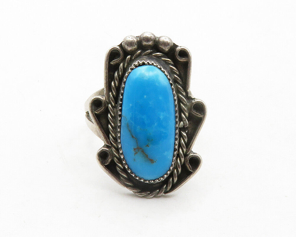 DEAN BROWN NAVAJO 925 Silver Vintage Turquoise Cocktail Ring Sz 7 RG12795