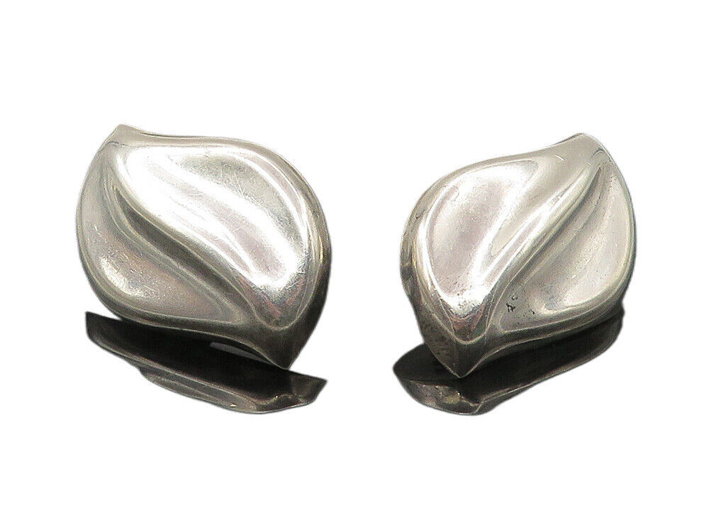 MEXICO 925 Sterling Silver  Vintage Floral Leaf Non Pierce Earrings  EG5454