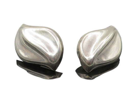 MEXICO 925 Sterling Silver  Vintage Floral Leaf Non Pierce Earrings  EG5454