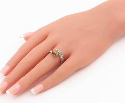 925 Sterling Silver Vintage Ring Pear Cut Tiger's Eye Bypass Band  Sz 9  RG36490
