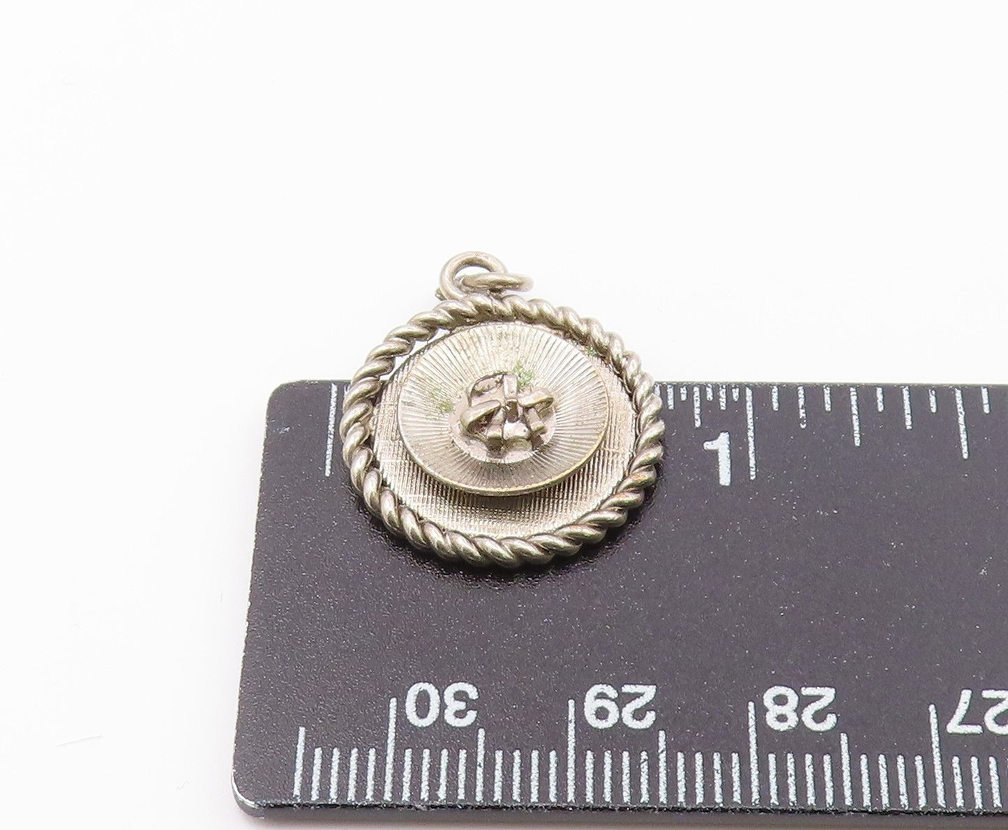 925 Sterling Silver  Vintage Shiny Round Twist Border Drop Pendant  PT18399