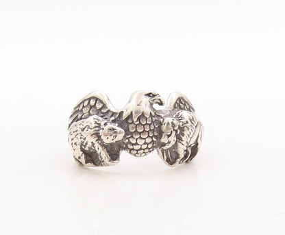 925 Sterling Silver Vintage Ring Dark Tone Designer Carved Eagle  Sz 10  RG31694