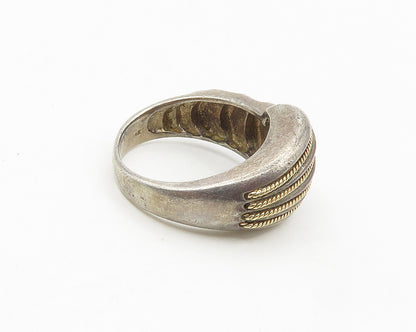 925 Silver & 14K GOLD  Vintage 2 Tone Twist Graduated Band Ring Sz 8  RG17904
