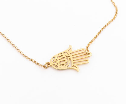 925 Sterling Silver Vintage Necklace Gold Plated Hamsa Hand Cutout Chain  NE4895