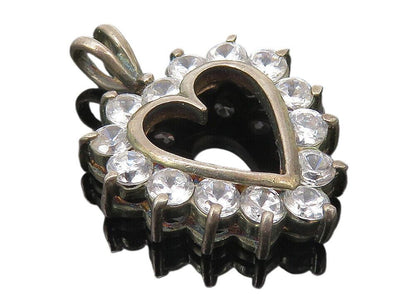 925 Sterling Silver   Vintage Topaz Dark Tone Love Heart Drop Pendant  PT8309