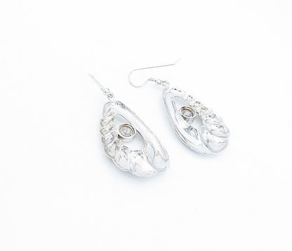 925 Sterling Silver  Sparkling Cubic Zirconia Fluted Dangle Earrings  EG2561