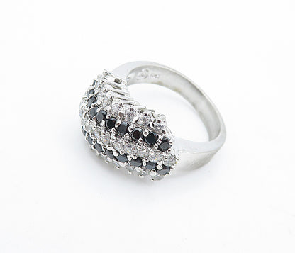 925 Sterling  Silver  Cubic Zirconia & Sapphire Shiny Band Ring Sz 8  RG4697