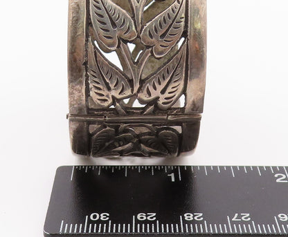 925 Sterling Silver Vintage Bracelet PERU Antique Dark Tone Leaf Bangle  BT11126