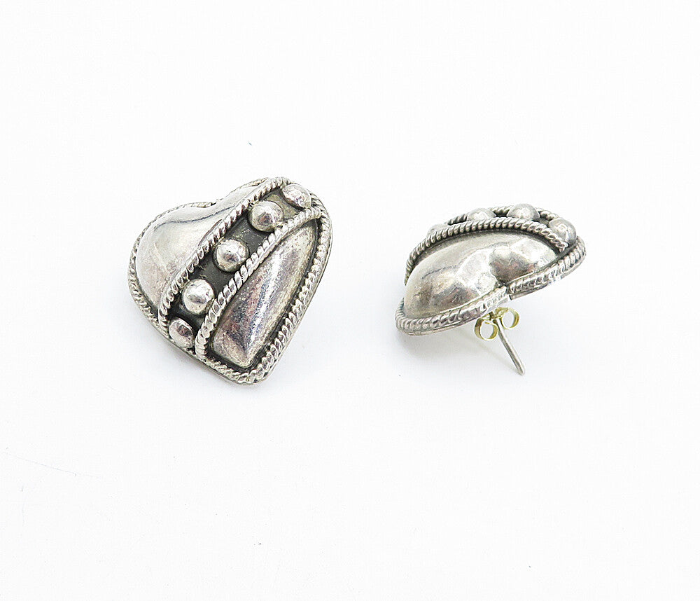 MEXICO 925 Sterling Silver  Vintage Love Heart Hollow Dome Earrings  EG2476