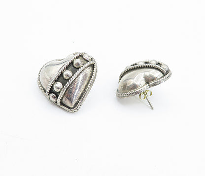 MEXICO 925 Sterling Silver  Vintage Love Heart Hollow Dome Earrings  EG2476