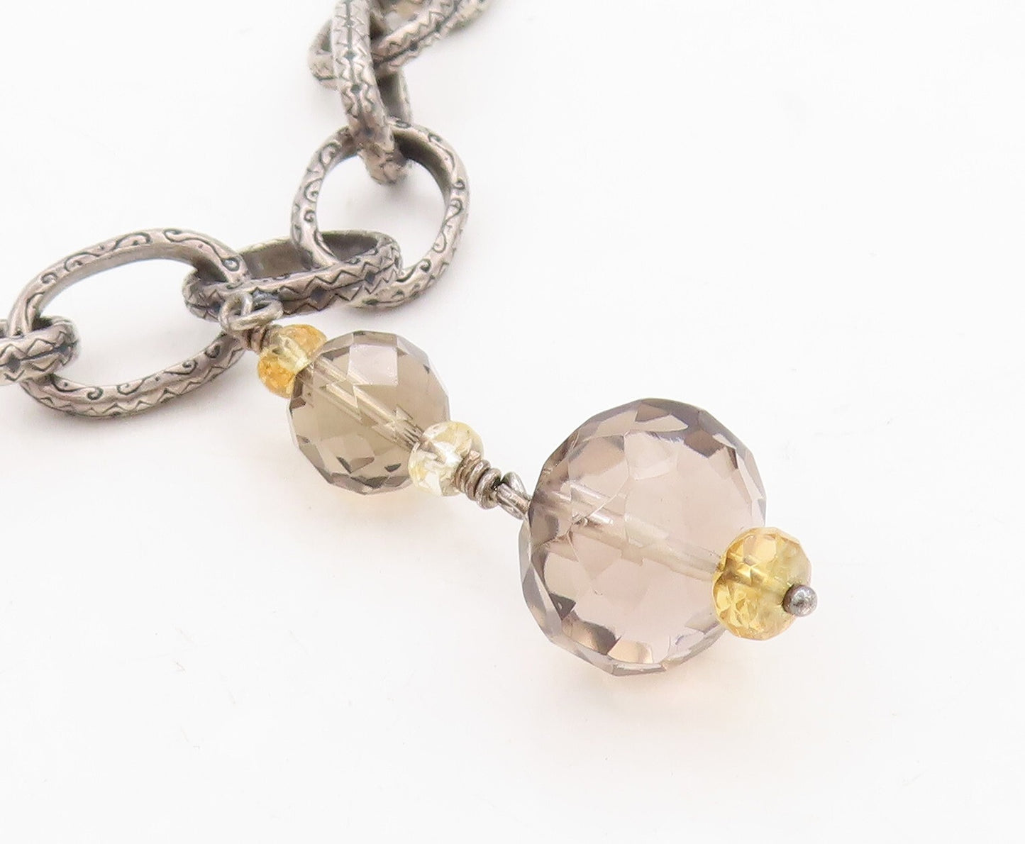 925 Sterling Silver Vintage Necklace SILPADA Smoky Quartz Rings Cutout  NE4412