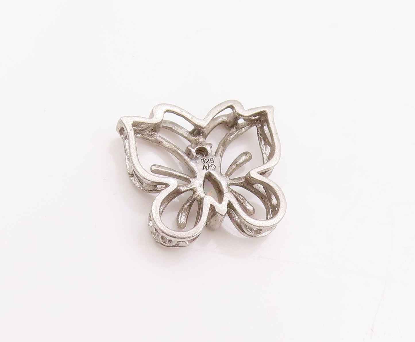 925 Sterling Silver Vintage Pendant Diamonds & Opal Cutout Butterfly  PT24692