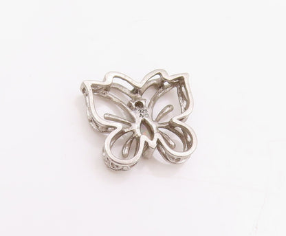 925 Sterling Silver Vintage Pendant Diamonds & Opal Cutout Butterfly  PT24692