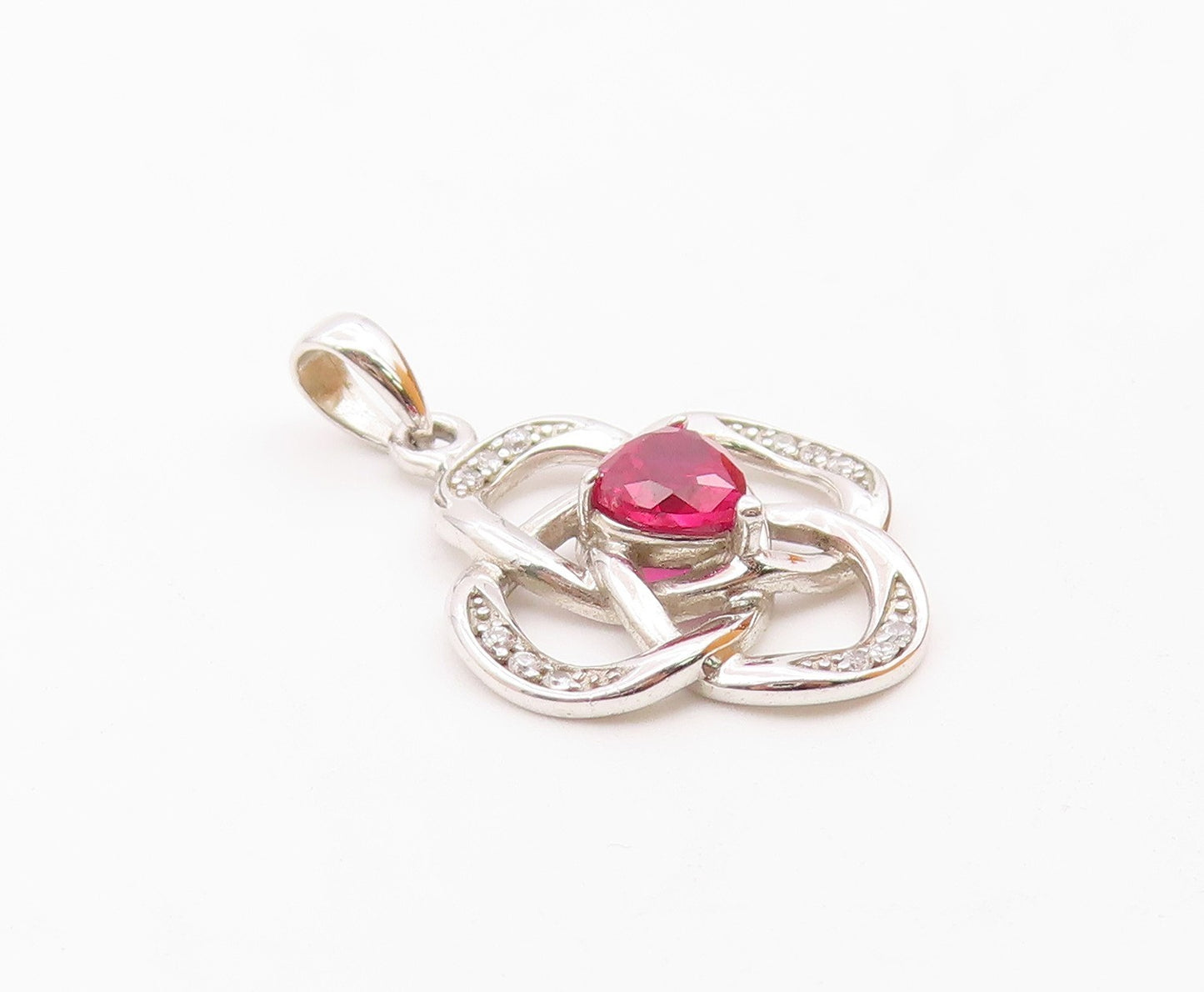 925 Sterling Silver  Vintage Pink Topaz Shiny Love Knot Pendant  PT17928