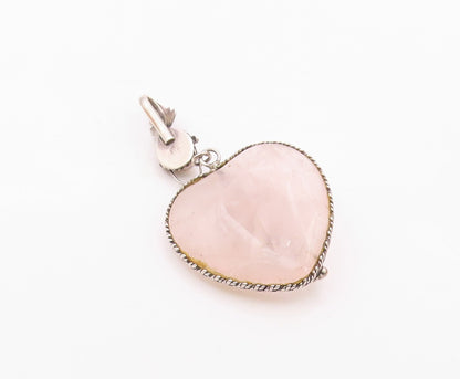 925 Silver  Vintage Rose Quartz Heart & Citrine Floral Vine Pendant  PT16762