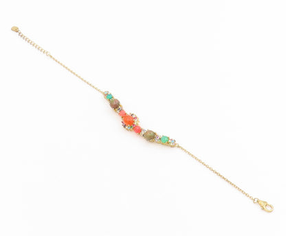 925 Sterling Silver Vintage Bracelet Gold Plated Multi Gemstone Medley  BT11528