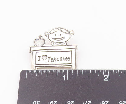 MEXICO 925 Sterling Silver  Vintage Oxidized I Love Teaching Brooch Pin BP4452