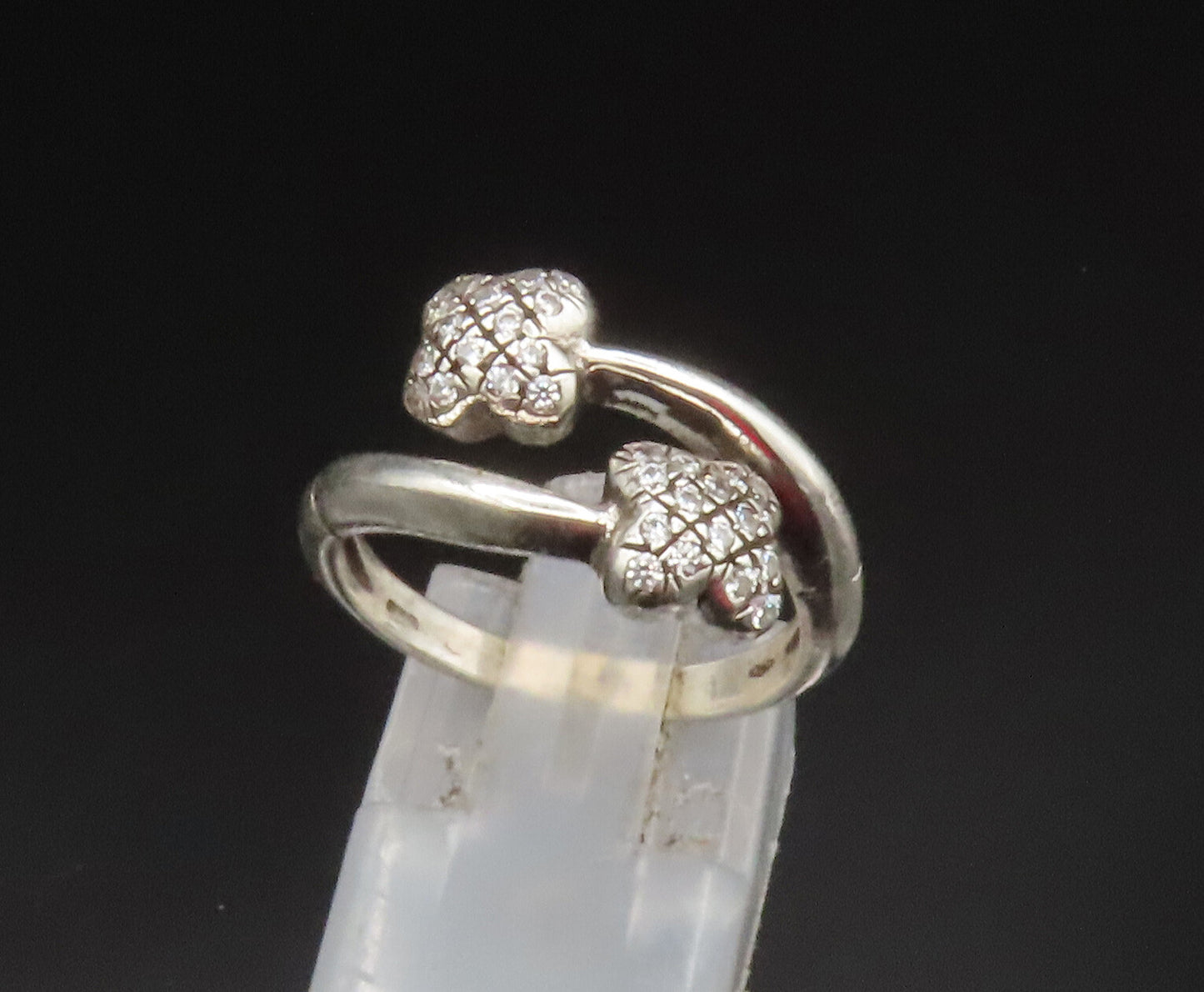 925 Sterling Silver  Vintage Double Topaz Butterfly Bypass Ring Sz 7  RG25227