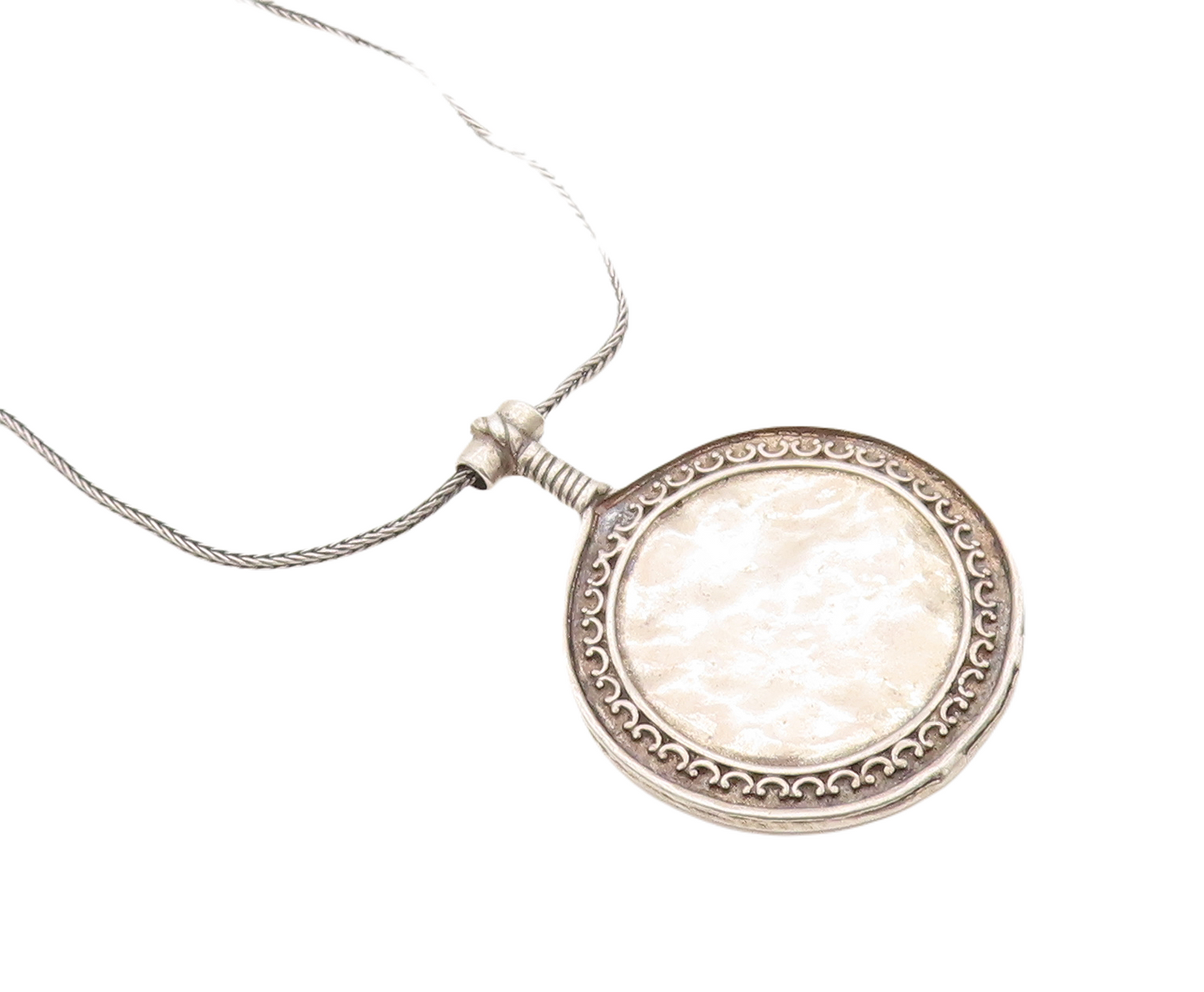 925 Sterling Silver Vintage Necklace SHABLOOL ISRAEL Carved Round Pendent NE4318