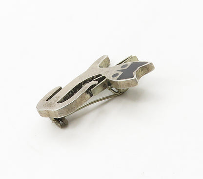 MEXICO 925 Silver  Vintage Inlaid Black Onyx Cat Motif Brooch Pin  BP6302