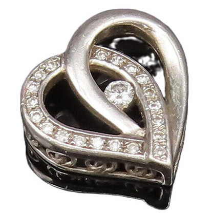 925 Silver  Vintage Dainty Genuine Diamonds Love Heart Charm Pendant  PT21378