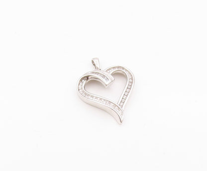 925 Sterling Silver  Vintage Genuine Diamonds Open Love Heart Pendant  PT7523
