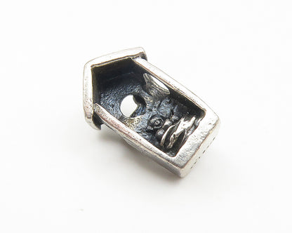 925 Sterling Silver  Vintage Petite Dark Tone Bird House Slide Pendant  PT8696