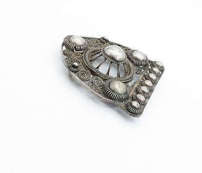 925 Sterling Silver  Vintage Antique Swirl Twist Filigree Belt Buckle  TR1045