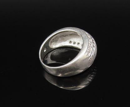 925 Silver  Vintage Ribbed Center & Cubic Zirconia Edge Ring Sz 7  RG25801