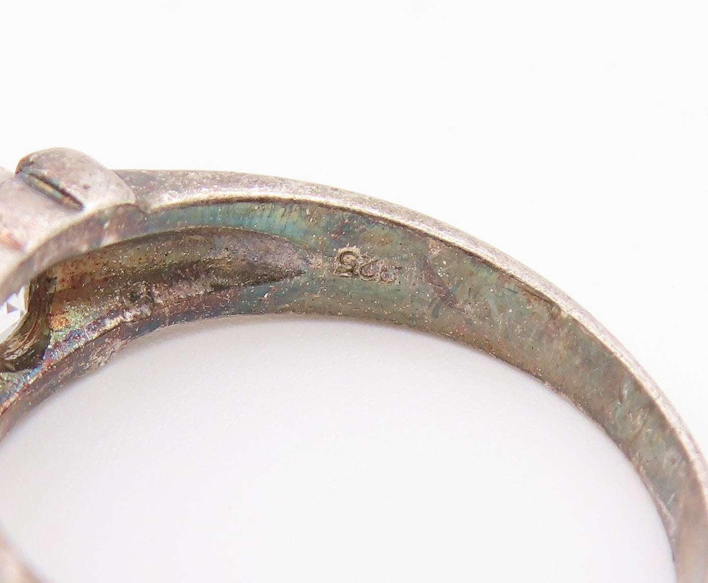 925 Sterling Silver Vintage Ring Modernist CZ Bar Segment Band  Sz 6  RG36848