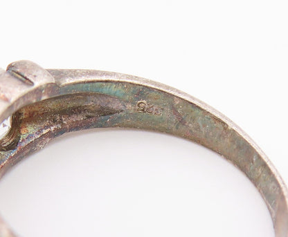 925 Sterling Silver Vintage Ring Modernist CZ Bar Segment Band  Sz 6  RG36848